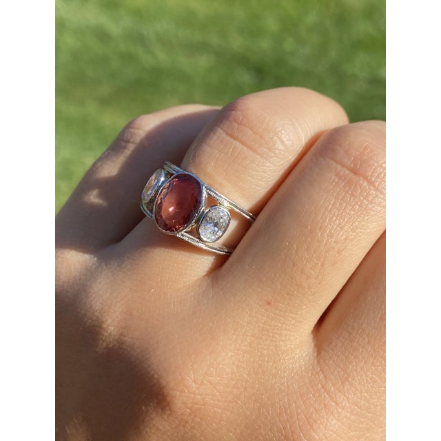 The Russeldale: Ladies Vintage Platinum Ring set with Topaz and Diamonds For Sale - Image 11 of 11