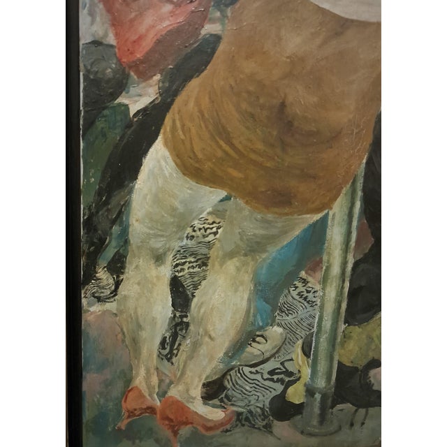 Julian Rockmore 1980s New York City "Fast Stop" Subway Scene Social Realist Oil Painting on Canvas For Sale In Philadelphia - Image 6 of 9