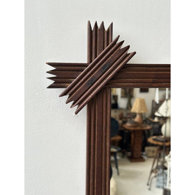 Wood Antique Elongated Cross-Hatch Mirror, Circa Early 20th Century For Sale - Image 7 of 18