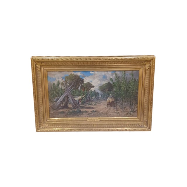 Mid 20th Century Vintage Framed Charlotte Buell Coman Oil Painting on Canvas of Hops Harvest For Sale - Image 5 of 5