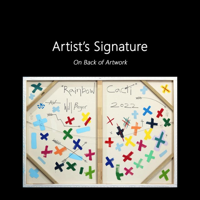 Rainbow Cacti - Large Oversized Original Southwest Inspired Artwork on Canvas, Signed For Sale - Image 9 of 9