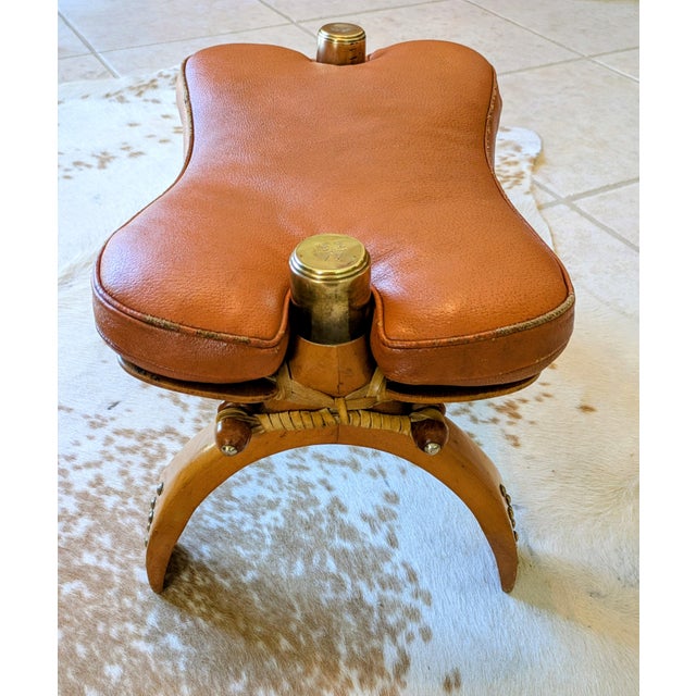Vintage Mid-Century Egyptian Camel Saddle Stool - Leather & Wood Ottoman For Sale - Image 4 of 6