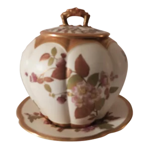 Antique Royal Worcester England Chinoiserie Floral Bisque Biscuit Jar Underplate 1888