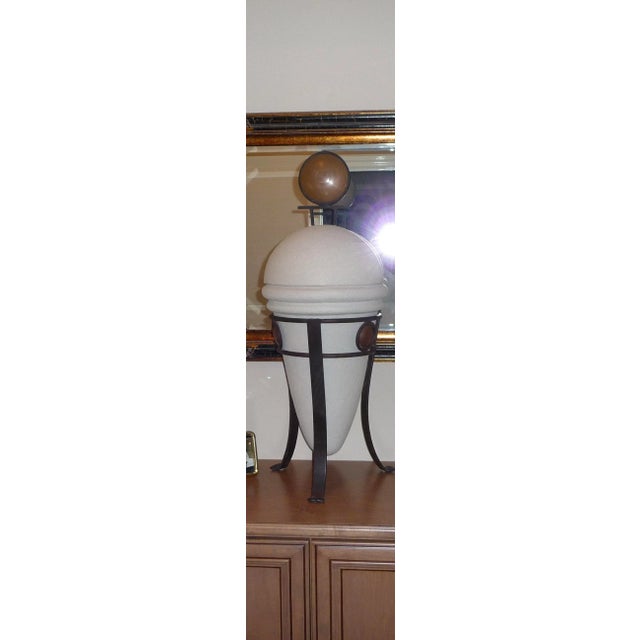 Beautiful Stone Urn With Metal Trim, Alabaster White. Beautiful stone and makes a statement in a home or office. It looks...