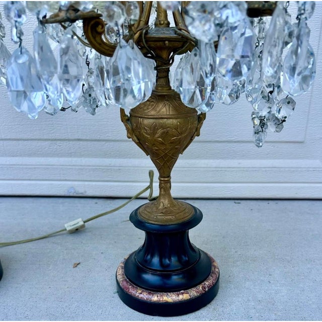 French Antique Girandole Candelabra Crystal Chandelier Table Lamps - a Pair For Sale - Image 10 of 18