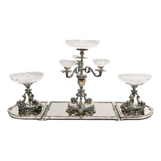 Silver Plate Cherub Glass Table Display For Sale