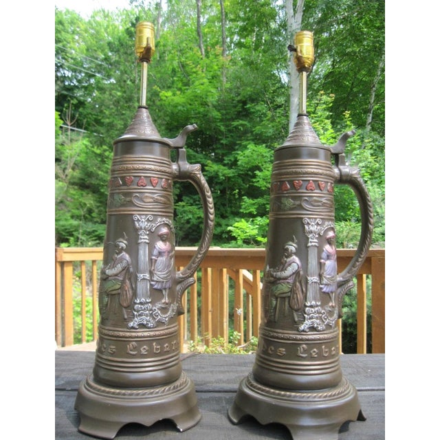 German Brown Ceramic Beer Stein Table Lamps a Pair Chairish