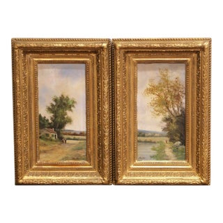 Pair of 19th Century French Barbizon Style Pendant Paintings Signed Baratte For Sale