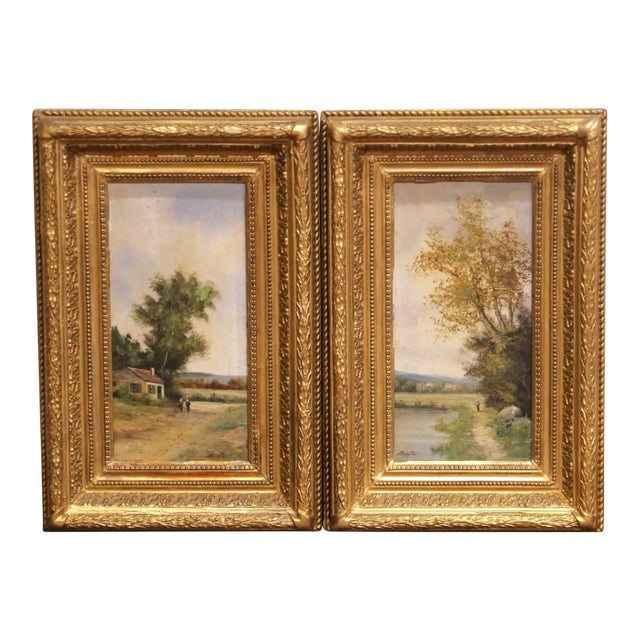 Pair of 19th Century French Barbizon Style Pendant Paintings Signed Baratte For Sale