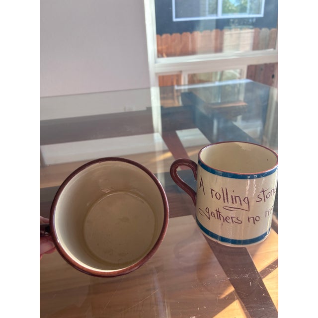 Early 20th Century Early 20th Century English Watcombe Mottoware 6oz Pottery Cups. “A Rolling Stone Gathers No Moss” and “Say Little, but Think Much” - a Pair For Sale - Image 5 of 5