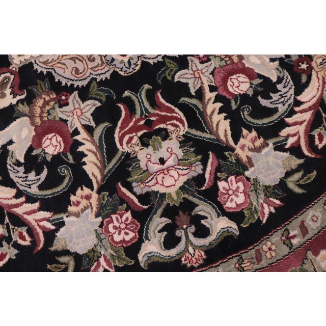 Art Nouveau 1990's Medallion Pak-Persian Black/Pink Wool Round Rug- 5'11'' X 6'2'' For Sale - Image 9 of 9