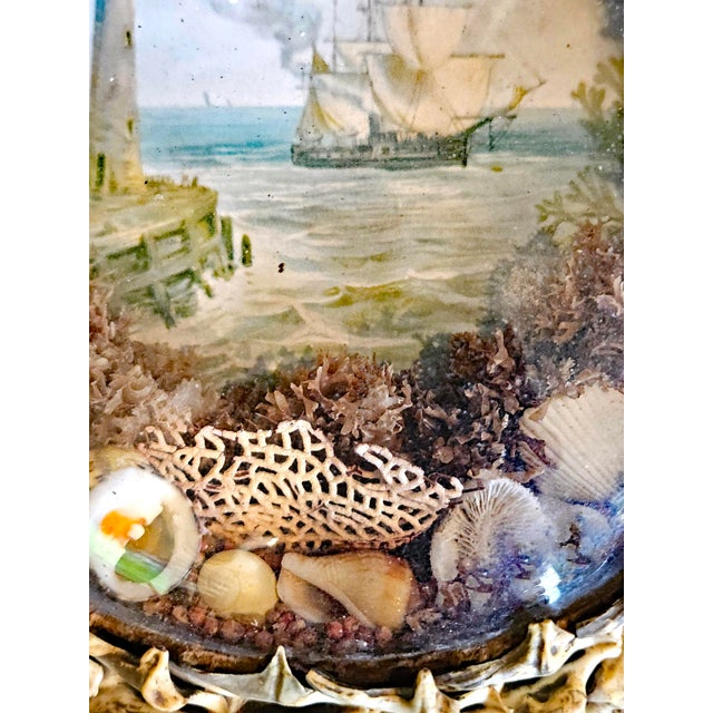 Edwardian Shellwork Valentine Diorama of a Ship Passing Lighthouse For Sale - Image 12 of 18