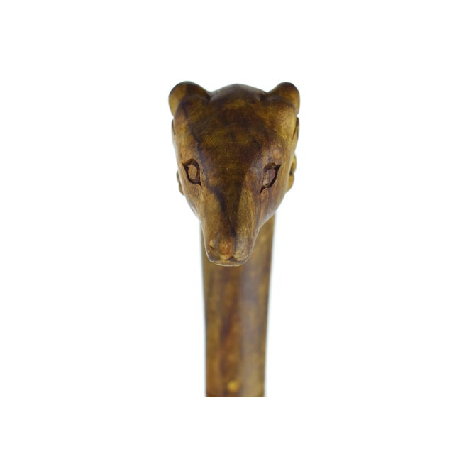 Antique Hand Carved Folk Art Ram Head Wooden Walking Cane For Sale - Image 6 of 9