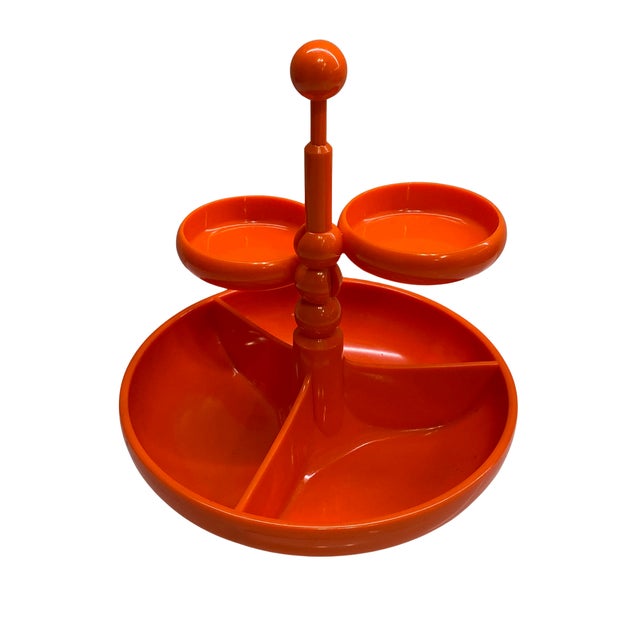 Mid-Century Modern Vintage West German Space Age Orange Tiered Organizer For Sale - Image 3 of 4