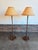 Excellent condition pair of side table lamps by Laurel. Beautiful sculpted walnut, black slate, and original shades Total...