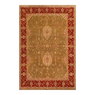 Boho Chic Ziegler Olive Green Rust Hand-Knotted Wool Rug - 8'2'' X 9'10'' For Sale