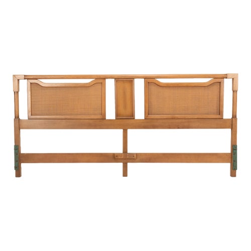 1960s American of Martinsville Mid-Century Modern Walnut and Rattan King Headboard
