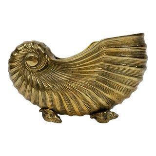 Vintage Large Brass Nautilus Shell Bottle Chiller, Planter or Vase For Sale