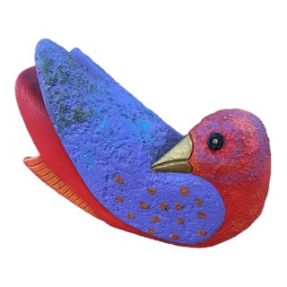 Laurel Burch Bird Figure Signed Colorful Folkart Dove 1999 For Sale