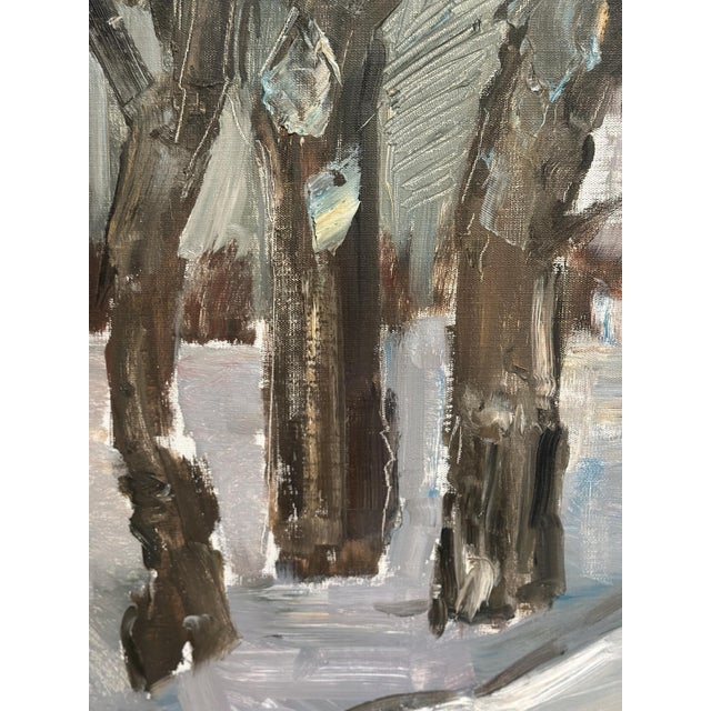 Mid-Century Modern Winter Forest, 1950s, Oil Painting on Canvas, Framed For Sale - Image 3 of 15