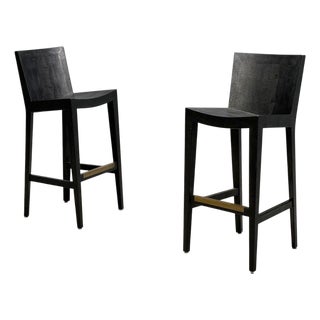 Karl Springer, JMF Barstools, Embossed Lizard Leather, Brass, Usa, 1986 For Sale