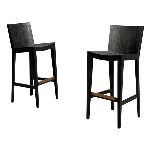 Karl Springer, JMF Barstools, Embossed Lizard Leather, Brass, Usa, 1986 For Sale