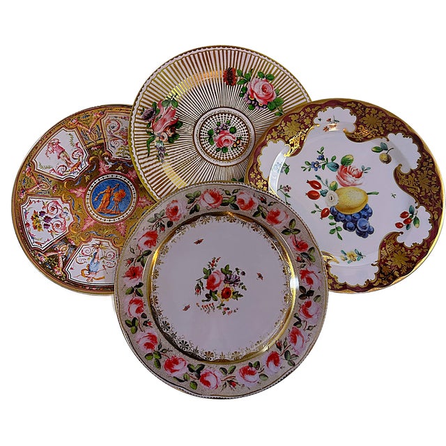 Enamaled Tin English Plates in Pinks & Golds - Set of 4 For Sale - Image 4 of 5