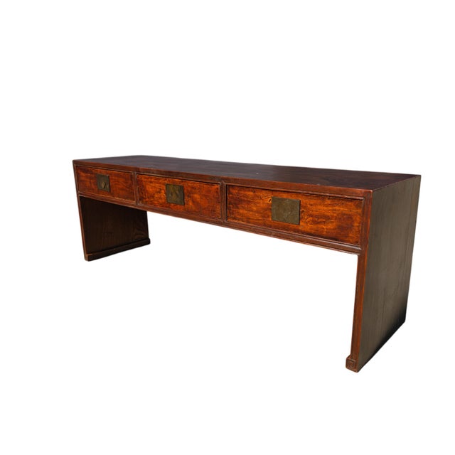 Chinese Antique 20th Century Chinese Elm 3 Drawer Console Table For Sale - Image 3 of 7