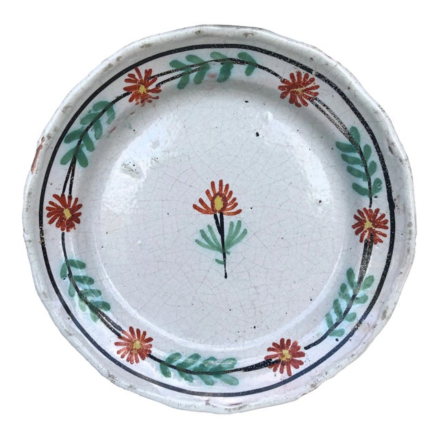 French Rustic Faience Flower Plate Circa 1890 For Sale