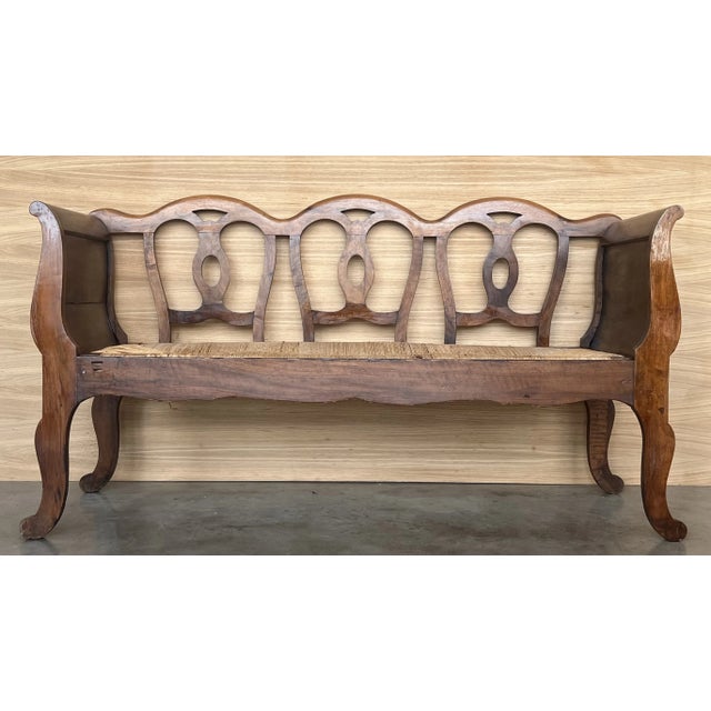 20th Century Catalan Bench in Walnut with Caned Seat, 1890 For Sale - Image 6 of 10