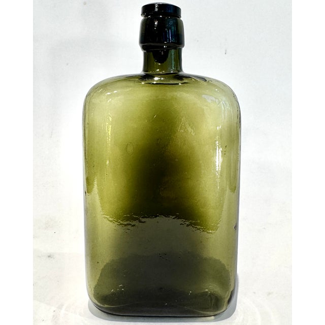 Olive Green Glass Apothecary Bottle With Original Glass Stopper Circa 1930’s For Sale - Image 4 of 12