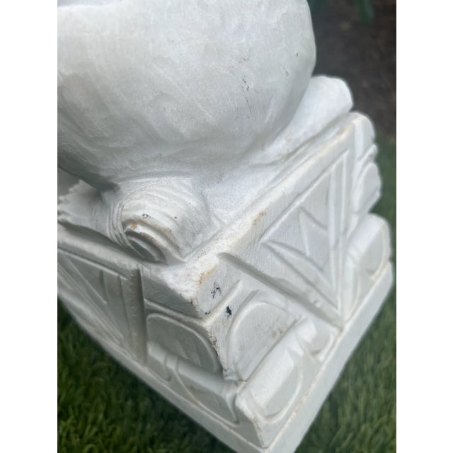 Stone Pair of Chinese Hand Carved White Marble Stone Fengshui Foo Dogs Lions Statue For Sale - Image 7 of 9