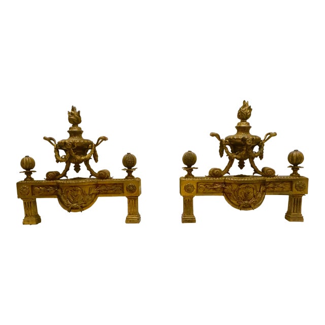 19th Century Gilded Bronze Chenets- a Pair For Sale