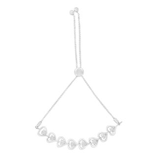 Sterling Silver Diamond Woven Heart Bolo Bracelet (0.1 cttw, H-I Color, I2-I3 Clarity) For Sale
