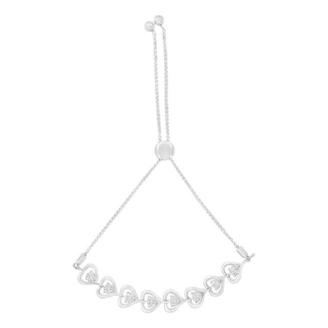 Sterling Silver Diamond Woven Heart Bolo Bracelet (0.1 cttw, H-I Color, I2-I3 Clarity) For Sale