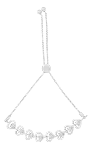 Sterling Silver Diamond Woven Heart Bolo Bracelet (0.1 cttw, H-I Color, I2-I3 Clarity)