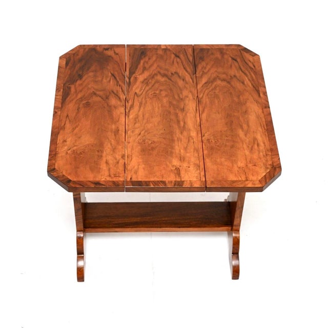 Brown Art Deco Figured Walnut Occasional Drop Leaf Side Table, 1930 For Sale - Image 8 of 10