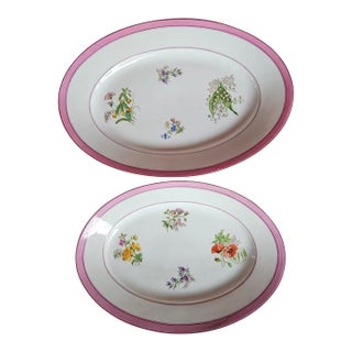 Antique Old Paris Platters With Wildflowers and a Raspberry Pink Border - A Set For Sale