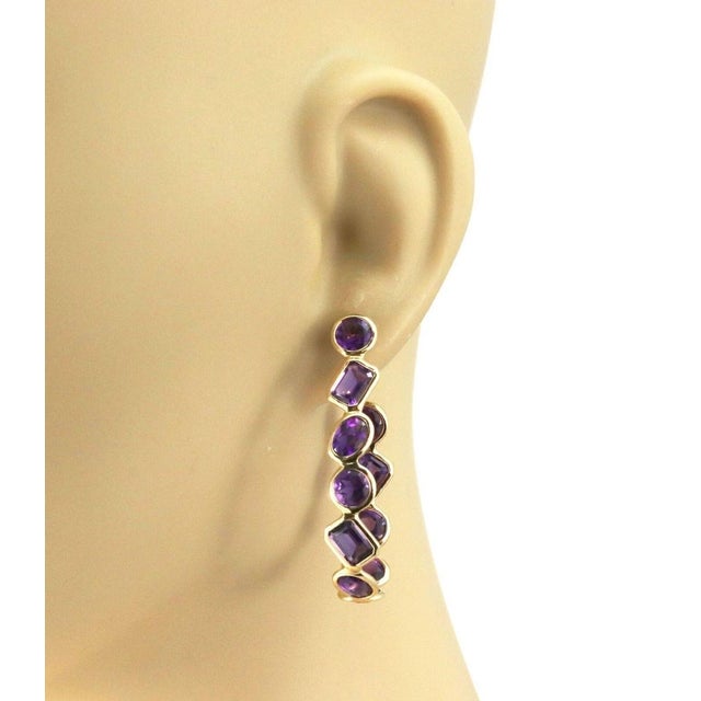 Amethyst Mid 20th Century Pair of Amethyst Oval Bezel Set 18k Yellow Gold Inside Out Hoop Earrings For Sale - Image 8 of 9