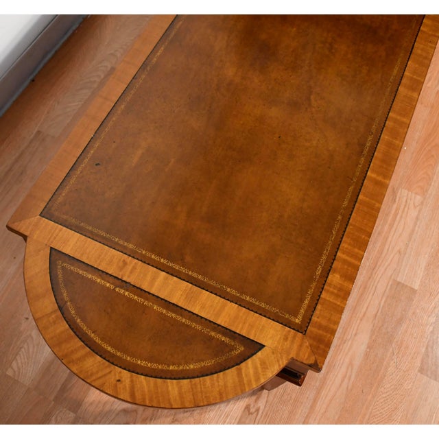 Traditional 1930s English Regency Mahogany & Satinwood , Leather Top Coffee Table For Sale - Image 3 of 15