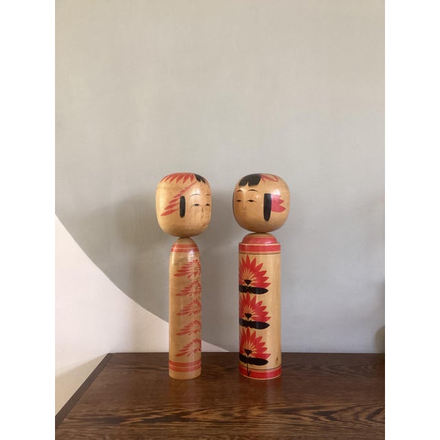 Mid-Century Modern Vintage Decorative Traditional Kokeshi, Japan, 1970s, Set of 2 For Sale - Image 3 of 5