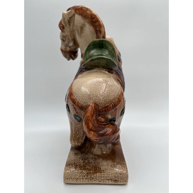 Late 20th Century Late 20th Century Chinoiserie Majolica Style Asian War Horse Figurine For Sale - Image 5 of 10