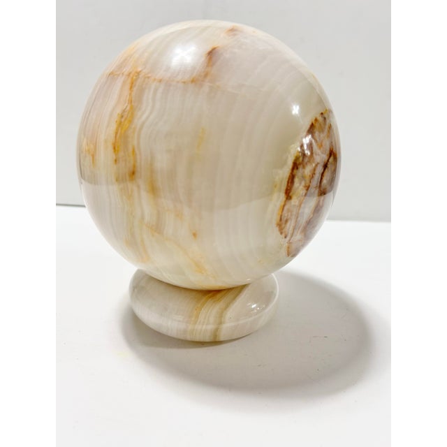 Camel Large Vintage Banded Onyx Sphere on Stone Base For Sale - Image 8 of 12