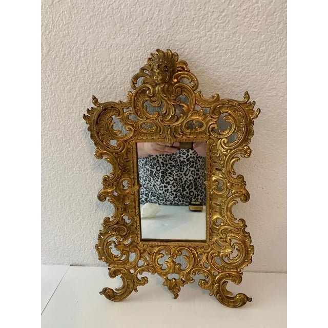 19th Century Georgian Rococo Style Cast Bronze Table Mirror or Picture Frame With Cherub For Sale - Image 4 of 13