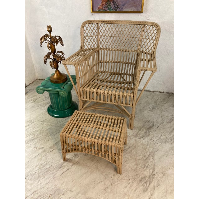Vintage Rattan Club Chair and Ottoman For Sale - Image 4 of 10