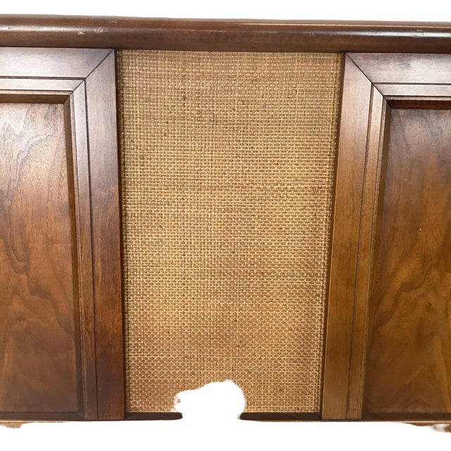 Mid 20th Century Mid-Century Walnut Headboard, Vintage Full/Queen, Woven Center Panel For Sale - Image 5 of 12