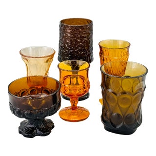 1960s Mismatched Set of 6 Brown and Amber Vintage Colored Glass Mugs For Sale