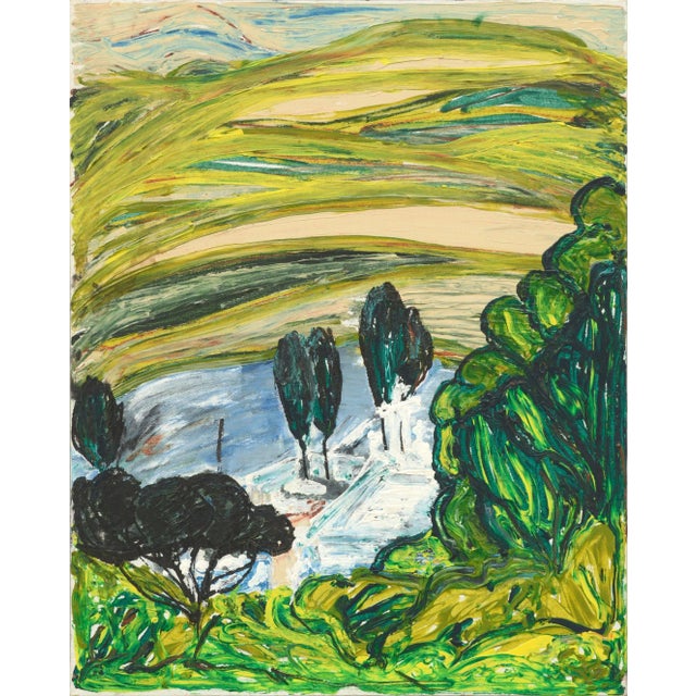 Allie William Skelton "Rolling Hills Countryside" Mixed Media Impressionist Landscape 1980s For Sale In Monterey, CA - Image 6 of 6