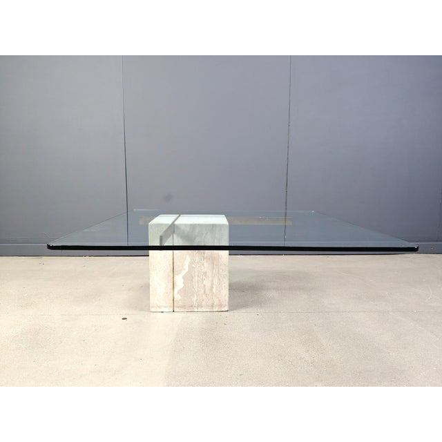 Travertine and Brass Coffee Table from Artedi, 1980s For Sale - Image 11 of 14