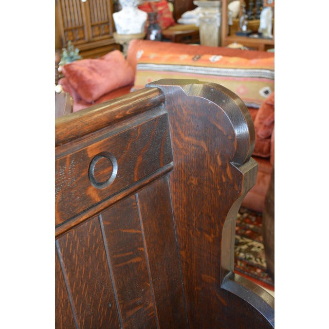 Antique English Dark Oak Large Deep & Wide Bishop's Throne Chair Deacons Bench For Sale - Image 4 of 11